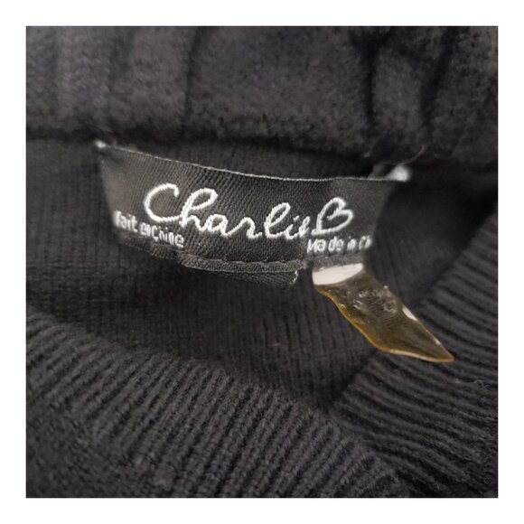 Charlie B Black Hooded Sweater with Pockets & White Trim Sleeves P/S - Picture 7 of 10